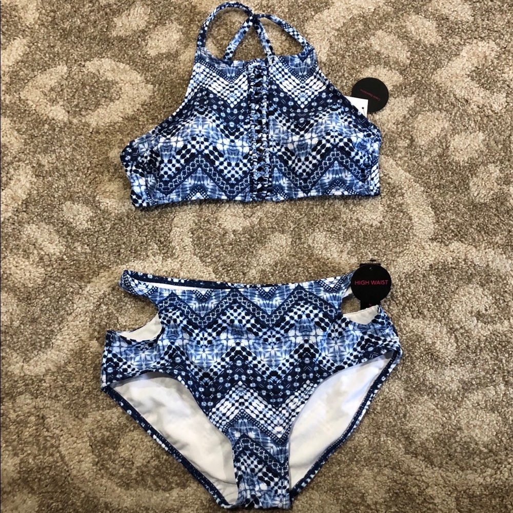 New blue high waisted bikini size medium
